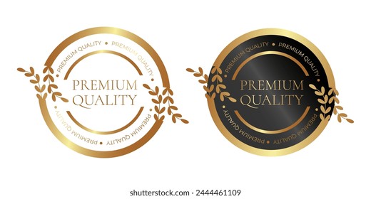 Premium quality. Sticker, label, badge, icon and logo. Vector illustration in golden and black colors