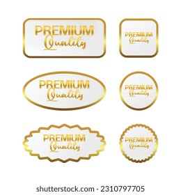 Icono de juego de etiquetas adhesivas de calidad superior, con color dorado y gradiente atractivo. vector para banner, volante, afiche, venta de medios sociales.