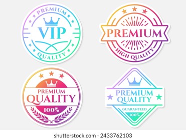 Premium quality sticker, logo or badge with gradient colors. Best quality icon or label with crown and stars. Vector illustration.