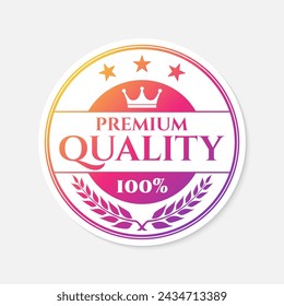 Premium quality sticker, logo or badge with gradient colors. Best quality icon or label with crown and stars. Vector illustration.