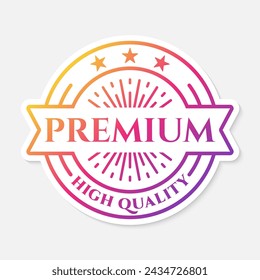 Premium quality sticker, logo or badge with gradient colors. Best quality icon or label with crown and stars. Vector illustration.