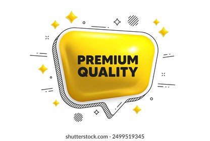 Premium quality tag. Chat speech bubble 3d icon. High product sign. Top offer symbol. Premium quality chat message. Speech bubble banner with stripes. Yellow text balloon. Vector