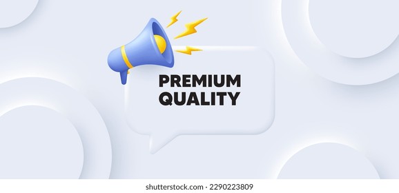 Etiqueta de calidad superior. Fondo 3d neumórfico con burbuja del habla. Signo de producto alto. Símbolo de oferta superior. Mensaje de voz de calidad superior. Cartel con megáfono. Vector