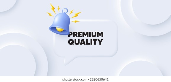 Etiqueta de calidad superior. Fondo neutral con burbuja de habla de chat. Signo de producto alto. Símbolo de oferta superior. Mensaje de voz de calidad superior. Cartel con campana. Vector