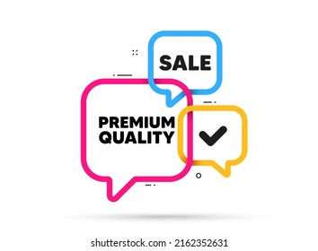Etiqueta de calidad superior. Banner de chat de burbuja de cinta de opciones. Cupón de oferta de descuento. Signo de producto alto. Símbolo de oferta superior. Etiqueta adhesiva de calidad superior. Cartel de promoción. Vector