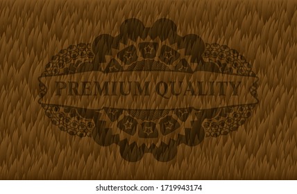 Premium Quality text inside Fur emblem. Animal fancy background. Artistic illustration. 