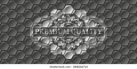 Texto de calidad premium dentro del patrón hexágono gris emblema realista. Fondo de diseño. Ilustración vectorial. 