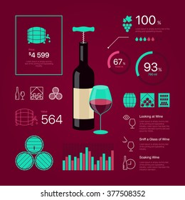 Premium quality thin line color wine infographic on vinous background. Modern web graphics linear icons set. Simple mono outline symbol collection and best stroke vector logo concept pictogram pack.