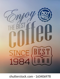 Premium quality transparent coffee collection typography on blur background