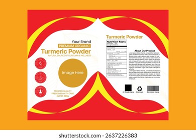 Premium quality turmeric powder pouch design with editable front and back layout. Perfect for spice brands, herbal products, and organic food packaging.