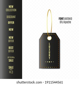 Premium quality vector badges. Luxury black labels. Vector illustration. FONT ANTONIO (OFL Apache LICENSES).