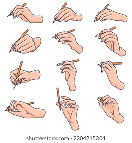 Premium quality vector bundle pose of hand holding pen and pencil doodle hand drawing art style