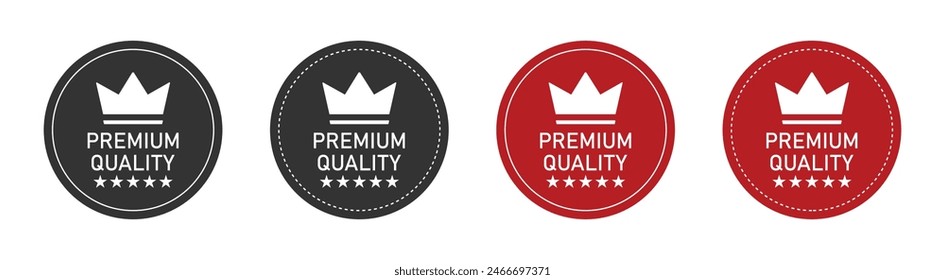 Premium quality vector icon set in black and red color. premium quality badges. Premium quality seal or label flat icon set.