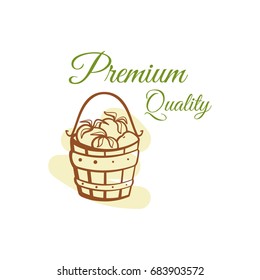 Premium Quality. Vector illustration of color emblem of organic natural fresh products