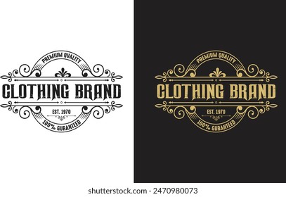 Premium Quality Vintage Clothing Brand 100% Guaranteed. Vintage typography. Grunge print for original t-shirt design. Graphics badge for retro clothes. Vector illustration.