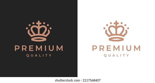 Premium quality vintage crown logo. Royal gold brand line icon. Luxury jewelry symbol. King royalty emblem. Vector illustration.