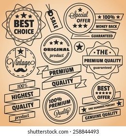 Premium quality vintage labels and vintage badges set. Vector illustration.