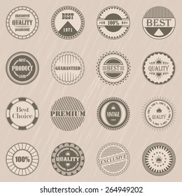 Premium quality and vintage labels. Set of round badges. Retro Vintage Design          
