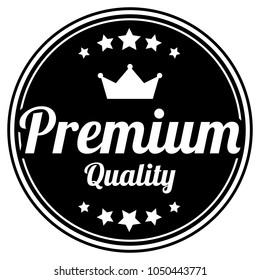 Premium quality word, crown and five star on circle badge vector. Minimalist style, simple design, black and white color.