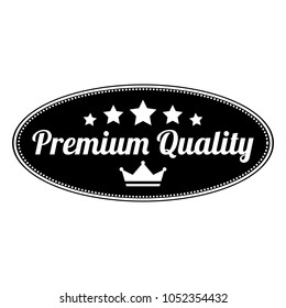 Premium quality word, crown and five star on ellipse badge vector. Minimalist style, simple design, black and white color.