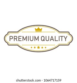 Premium quality word, crown and five star on badge vector. Vintage style, simple design, white, brown and yellow color.