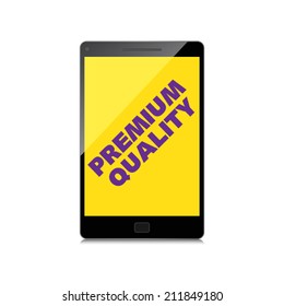 Premium Quality words display on High-quality smartphone screen.