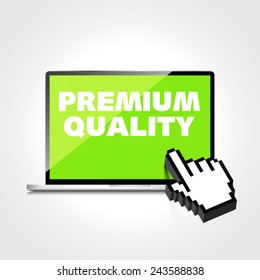 Premium Quality words display on High-quality laptop screen.