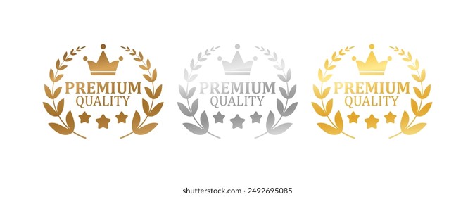 Premium quality Wreath Set Icons. Bronze, silver and gold icons. Flat style. Vector icons.