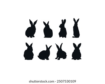 Adorable Conejito Siluetas Colección. Recopilación del Conejo Juguetón. Sombras de animales negros elegantes. Galería linda de la silueta del animal doméstico. Iconos del vector del conejo de Premium. Conejos agraciados. Inspiraciones de vida silvestre.