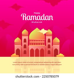 Premium ramadan kareem square background - Ramadan kareem for social media post - card - banner with pink background 