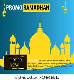 Premium Ramadan template for sales on social media, a combination of blue gradient colors and dominant yellow.