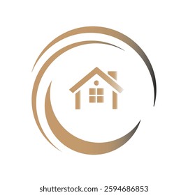 A premium real estate logo with a golden gradient house icon and circular design. Ideal for luxury property agencies, home builders, real estate firms, architects, interior designers, and investment.