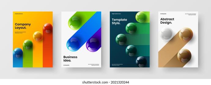 Premium realistic balls annual report illustration set. Multicolored book cover design vector template composition.