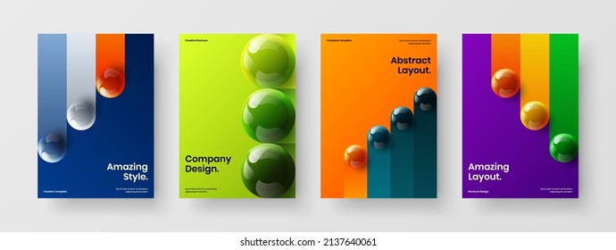 Premium realistic balls booklet layout set. Amazing corporate brochure vector design illustration composition.