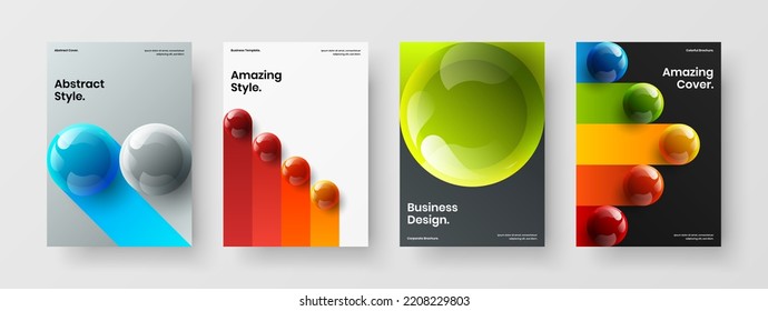 Premium realistic balls flyer concept collection. Minimalistic brochure A4 vector design layout bundle.
