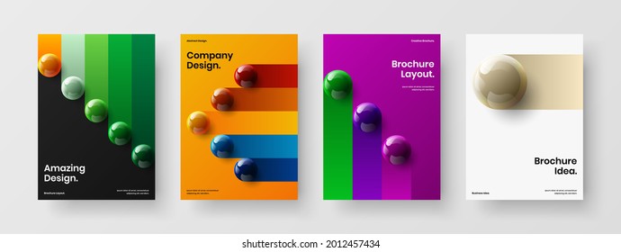 Premium realistic balls magazine cover concept bundle. Clean leaflet design vector layout composition.