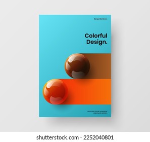 Ilustración de presentación de bolas realistas premium. Plantilla de diseño vectorial de portada de revista creativa A4.
