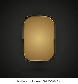 Premium realistic isolated website element, golden glossy label for game UI, button with shiny light effect on border. A Luxury button of hexagon shape