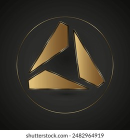  A Premium realistic shiny rectangle element design for metal golden circle, luxury ring on isolated on black background. A Premium circle button in round gold frame