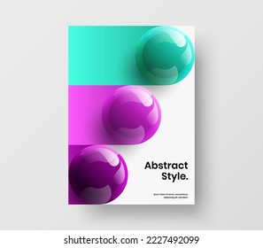 Premium realistic spheres annual report illustration. Original corporate brochure A4 vector design layout.