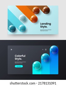 Premium realistic spheres booklet template bundle. Minimalistic presentation design vector concept set.