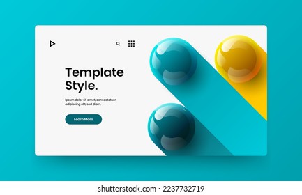 Premium realistic spheres poster layout. Original annual report vector design illustration.