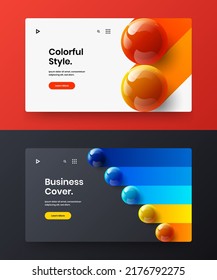 Premium realistische Sphären Website-Bildschirm-Set. Geometrisches Corporate Identity Design, Vektorgrafik-Layout-Sammlung.