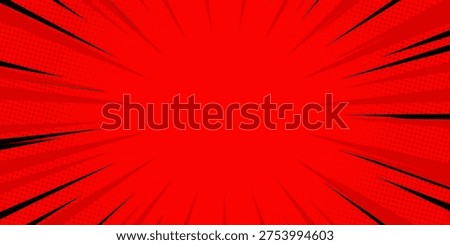 Premium Red Abstract Background Featuring Comic Speed Lines and Halftone Dot Texture. Dynamic Pop Art Style Vector for Superhero Action, Manga Explosion Concept, Creative Big Sale Promotion, Urgent Breaking News Banner, and Motion Design. Professional Backdrop with Radial Lines and Central Copy Space.