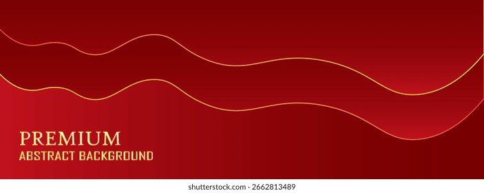 Premium red abstract background with smooth golden wave lines. Elegant luxury vector template perfect for banners, presentations, and modern branding