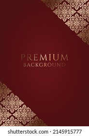 Premium red background with ornamental golden corners and centered space for text. Vector