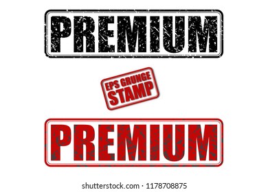 Premium red and black text grunge rubber ink postage stamp isolated on white background. Grungy vector stencil sticker illustration. Retro shabby poster.  Vintage rectangular tag template. 