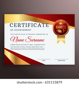premium red certificate design template with golden strip