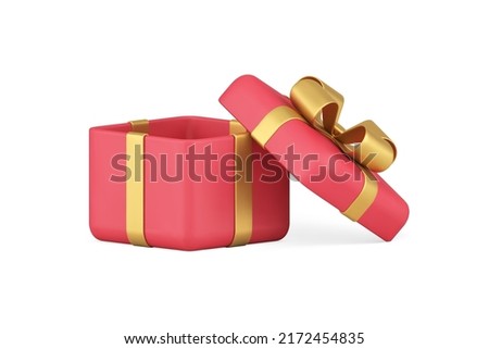 Premium red gift box cube wrapped package for present holiday congratulations realistic 3d icon vector illustration. Glossy present container wrapped golden expensive ribbon bow decorative design