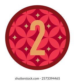 Premium Red and Gold Number 2 Icon with Starry Geometric Background – Perfect for Decorative and Branding Projects